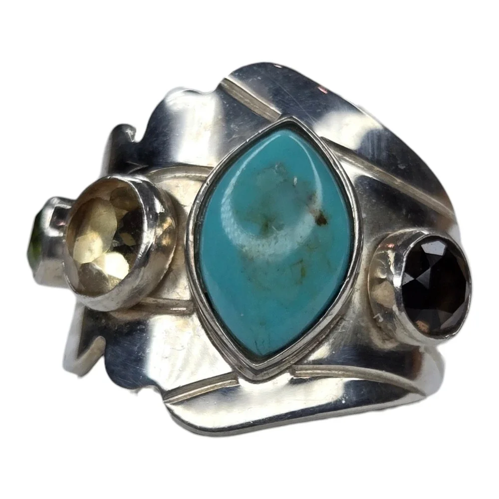 Desert Rose Trading Ring Sterling Silver Size 6.75 Turquoise Multi Gemstone Band